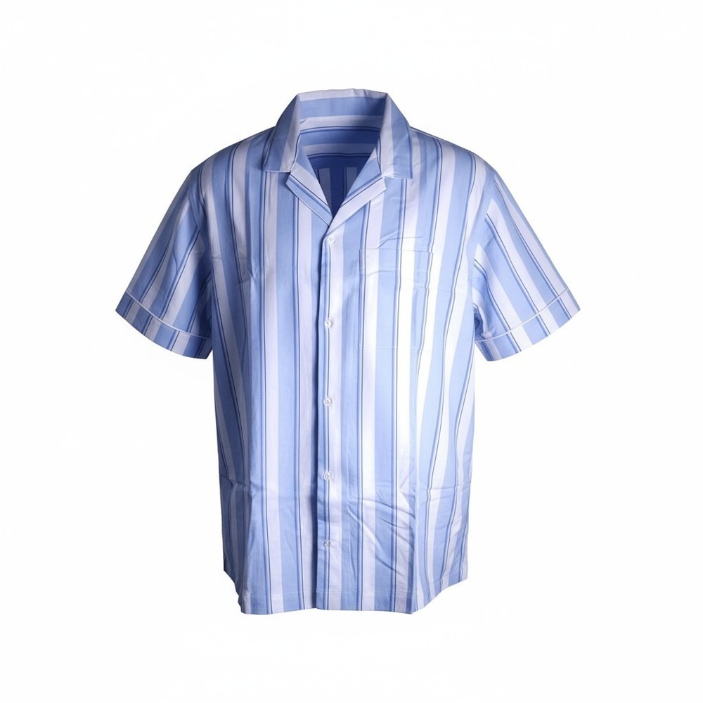 GAP Men's XXL Linen Blend Blue Striped Button Up Shirt Relaxed Fit Casual Top